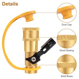1/4" RV Propane Quick Connect Adapter for Propane Hose, Quick Connect Disconnect Kit Fitting Shutoff Valve with Full Flow Plug 1/4" Male Female NPT and with 3/8" Female Flare Conver for RV,Trailer,BBQ