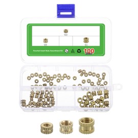 sourcing map 100Pcs M3 M4 M5 Knurled Insert Nuts, Brass Knurled Threaded Embedment Nuts 3D Printing Brass Nuts for 3D Printing Parts Laptop Automotive Plastic Shell