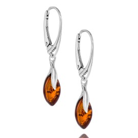 Amber Sterling Silver Natural Drop Earrings Brown Stone Elegant Gift for Women, Amber, Opal
