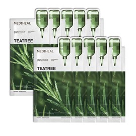 Mediheal Mascarilla en Hoja Esencial de Árbol de Té Calmante Hidratante 10 piezas. 99% Puro Árbol de Té & Árbol de Té 7X para calma intensiva e hidrat
