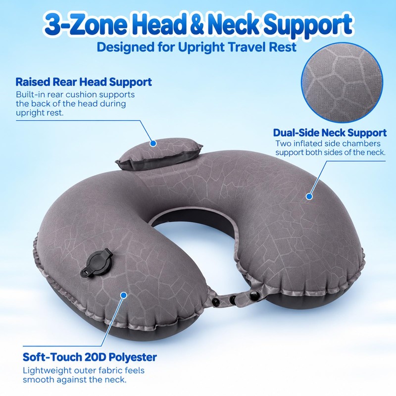 Inflatable Neck Pillow for Airplanes, Travel Neck Pillow