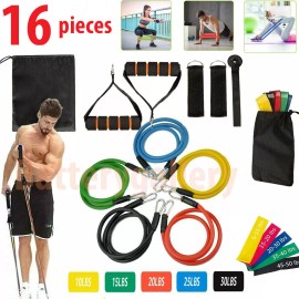 EExpress 16 PCS Resistance Band Set Yoga Pilates Abs Exercise Fitness Tube Workout Bands