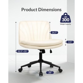 NEO CHAIR Criss Cross Chair with Wheels Armless Cross Legged Office Desk Wide Comfy Vanity Makeup Chair Adjustable Swivel Rolling Computer for Home Office PU Leather (Beige)