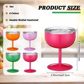 Sieral Set of 4 Stainless Steel Martini Tumbler with Lid 5 oz Small Coupe Cocktail Glasses Temperature Insulated Margarita Tumbler for Summer Vacation Wedding Birthday Party Bar Pool