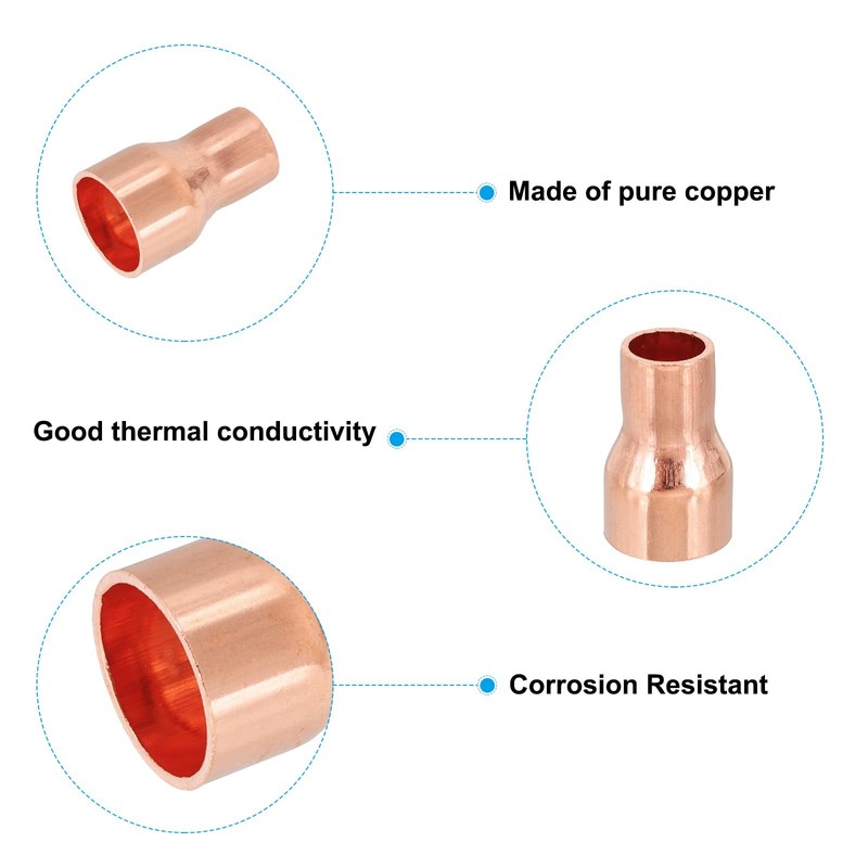 PATIKIL 12mm to 8mm ID Copper Reducer, 8pcs 99.9% Pure