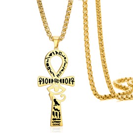 VASSAGO Eye of Horus Ankh Cross Necklace for Men Women Stainless Steel Ancient Egyptian Key of Life Pendant Necklace Amulet of Protection Egypt Jewelry Gift, Stainless Steel, No Gemstone