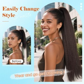 S-noilite Ponytail Extension 24 inch Drawstring Ponytails for Black Women Long Yaki Straight Ponytails Hair Piece Fluffy&Thick（Dark Auburn）