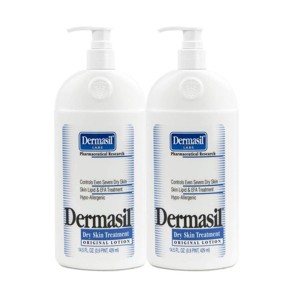 Dermasil Dry Skin Body Moisturizing Lotion | Full Body Lotion & Face Protection for Soothing & Softens Labs Dermatologists Recommended Treatment Pump Cap Bottle (Dry Skin 14.5 OZ - Pack of 2)