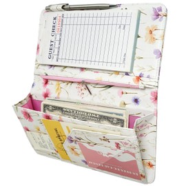 Zreal Cute Server Book for Waitress, Waiter Book with Zipper and Magnetic Pocket, Serving Book for Waitstaff in Restaurants, Leather Waitstaff Organizer Fits Server Aprons(Watercolor Floral)