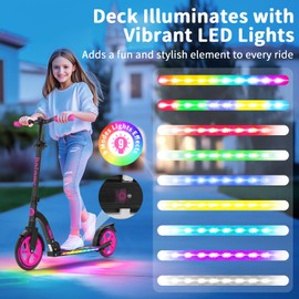 BELEEV Big Wheel Scooter for Kids Ages 6+ with Light-Up Deck, 2 Wheel Kick Scooter for Adults Teens, 5 Adjustable Height, Lightweight Sport Commuter Scooter, Max Load 220 lbs (Nebula Purple)