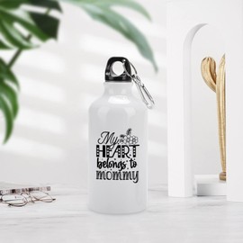 VEHFA Funny Aluminum Sports Water Bottle - My Heart Belongs to Mommy Insulated Sports Water Bottle with Carabiner Clip, 14 OZ, White