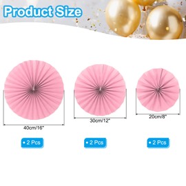 PATIKIL 8"/12"/16" Paper Fans Hanging Decoration, 6 in 1 Set Round Honeycomb Fans with Pearl for Birthday Wedding Graduation Events Party, Pink