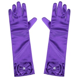 Little Girls Princess Gloves(Solid Color Long Elbow Length) For Birthday,Wedding,Holiday,Costume Party(Purple)