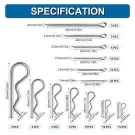 VooGenzek 100 Pieces 13 Sizes Stainless Steel Cotter Pins Assortment Set, R Clips, Spring Cotter Pins, for Automotive, Mechanics, Car Workshop, Workshop