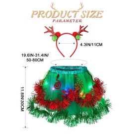 REETAN Light up Kids Christmas Tutu with Antler Headband Green Layered Tutu Skirt Sparkly Tutu Outfits for Girls (Lollipop, Polyester)
