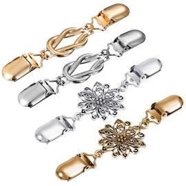 Pack of 4 Clips for Clothes, Cardigan, Clip Cinch Clip Brooches for Clothes, Clothes, Clip, Safety Pins, Large Neckline, Smaller Clip, Suitable for Scarves, Cardigans, Suits, etc