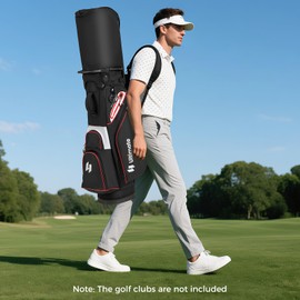 ULTIMATE Golf Cart Bag, Lightweight 14-Way Organizer Divider Top with 6 Pockets, Cooler Pocket, Rain Hood, Adjustable Shoulder Strap and Lift Handles, Portable Golf Club Bag for Men & Women (Black)