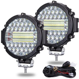 Round LED Off Road Pod Lights, 7 inch LED Offroad Driving Lights with Wiring Harness 201W 15000LM LED Driving Auxiliary Fog Lights for ATV, SUV, Truck, Pickup, Golf, 2 Pack
