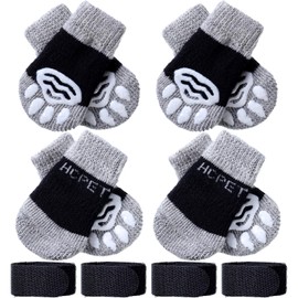 Frienda 8 Pieces Dog Socks Pet Knit Socks Anti-Slip Cat Socks Adjustable Paw Protector for Small Puppies and Kittens Traction Control (Black and Gray,L)