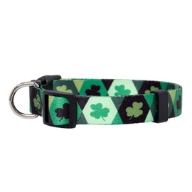 Native Pup St Patricks Dog Collar- Saint Patrick Green Shamrock Pet Collars- St. Patrick’s Lucky Irish- Cute Boy Girl Puppy Gift- Adjustable for Small, Medium, Large Breeds (Argyle, Large)