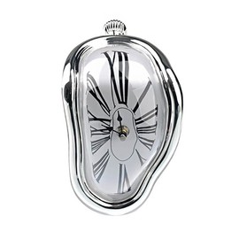 Verve Jelly Decorative Dali Watch Melting Clock Surreal Melting Wall Clock Distorted Table Clock, Melted Clock for Office Shelf Desk, Silver