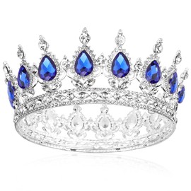 COCIDE Blue Crown for Women Silver Crystal Wedding Tiaras and Crowns Rhinestones Queen Hair Accessories for Party Bridal Birthday Prom Costume Cosplay