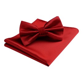 HISDERN Bow Ties for Men Red Solid Color Pretied Bow Tie and Pocket Square Classic Adjustable Clip on Wine Bowties Handkerchief Set for Tuxedo Wedding Party