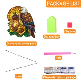 Ginfonr Diamond Painting Kits Hanging Pendant, Eagle Diamond Art Kits for Adults, Special Shaped Rhinestone Flower Diamond Art, Double Sided Home Hanging Kits for Garden Wall Window (8x8inch)