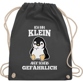 Shirtracer - Gym Bag Backpack - Sayings Statement with Saying - Ich bin klein aber scheiß gefährlich Penguin White, 02 Dark Grey