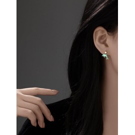 Asymmetric Dolphin Shell Dangle Drop Earrings for Women Girls 925 Sterling Silver Crystal Cartilage Piercing Hypoallergenic Studs Enamel Sea Ocean Animal Charm Earring Cute Jewelry (Green)