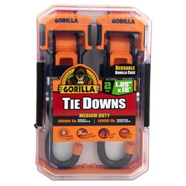 Ratchet Tie Down Strap Gorilla Heavy Duty 1.25 inch x 16 feet with a Sliding Ratchet gorilla Grip Handle and Cap Locks for Anchor Securement
