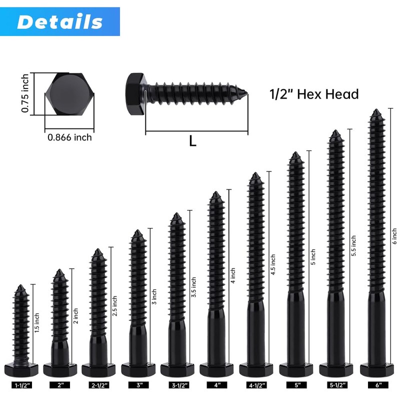 Glvaner 1/2 x 3 inch Stainless Steel Hex Head Lag