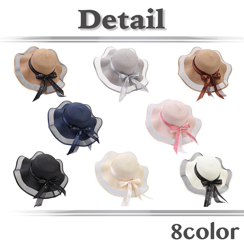 White Fang CZ051 Women's Straw Hat, Ruffle, Satin, Ribbon, Cute,