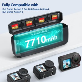 Battery Charger 7710mAh Built-in 20W Fast Charging Hub Compatible with DJI Osmo Action 5 PRO 4 3 Battery with Misro Card Slots, Charging Case Accessories for Action 5 Pro/4/3(NOT Included Battery)