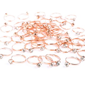 Naler 52 Packs Rose Gold Bridal Shower Rings Diamond Engagement Rings for Wedding Table Decorations Party Supply Favor Accents Cupcake Toppers
