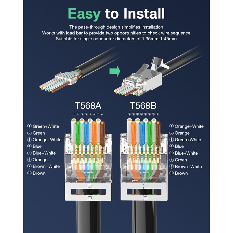VCELINK CAT6A Connector, RJ45 Connectors Pass Through CAT6A CAT7 Shielded,