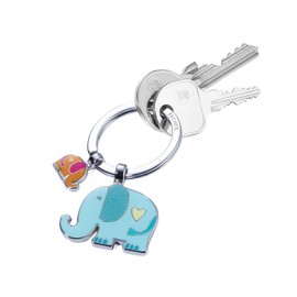 TROIKA RÜSSELBANDE - KR18-12/CH - Keyring with 2 Charms - Elephant, pachyderms, Proboscis, Trunk, Faithful - cast Metal/Enamel- Shiny - Chrome Plated - Multicoloured - TROIKA-Original