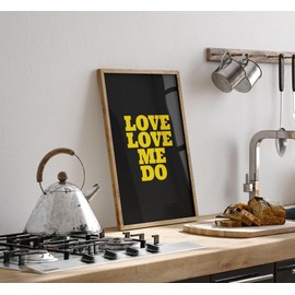 Lithobee - Beatles Lyric Love Me Do Quote Yellow Black - Printed Wall Art Design in Sizes A2, A3 & A4 Framed in a Stylish Coloured Frame or Unframed (A3 Bronze Abraded Frame)