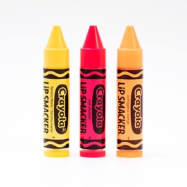 Lip Smacker Crayola Crayon Flavored Lip Balm Trio 3-Pack, Banana, Sherbert, Orange, Clear Matte, For Kids, Women, Men