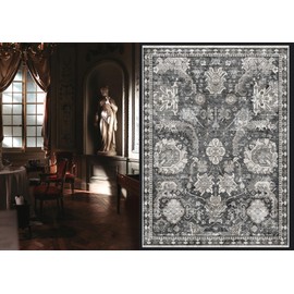 RUGSURE Washable Area Rugs - Perfect for Living Room, Bedroom, Kids Room, Nursery - Stain & Water Resistant Non-Slip, Pet & Child Friendly, Vintage Tribal Area Rugs (Grey, 9' x 12')