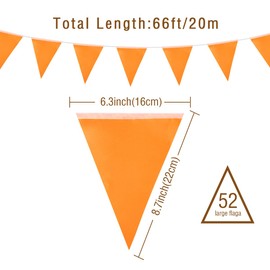 20M/65.6ft Orange Bunting Flags Banner, 52pcs Fabric Triangle Banners for Indoor Outdoor Birthday Baby Shower Wedding Garden Home Party Decorations