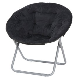 SEGAWE Foldable Oversized Soft Faux Fur Saucer Moon Chair Metal Frame Max 240lbs Black