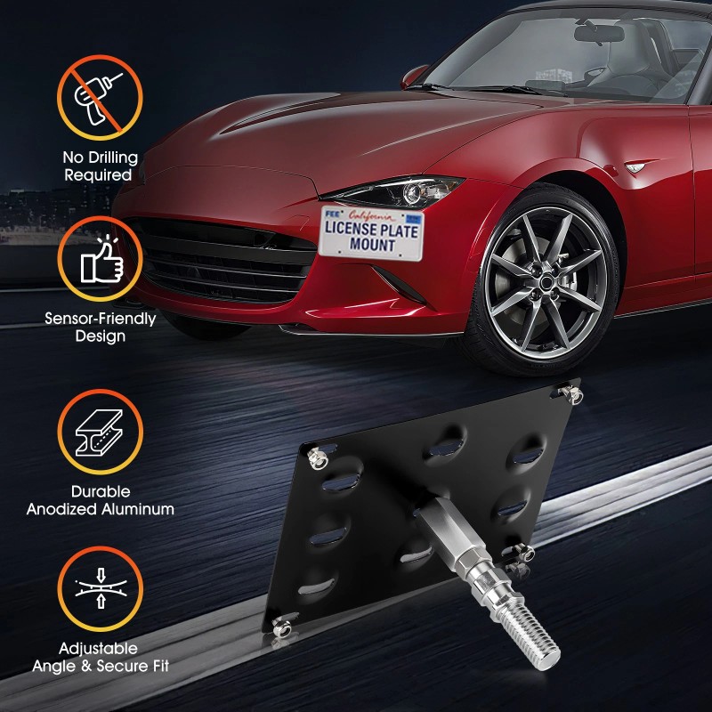 GEARZAAR Bumper Tow Hook License Plate Mount Bracket Holder For