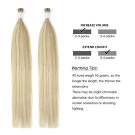 ABH AMAZINGBEAUTY HAIR Itip Real Hair Extensions Bondings I Tip Extensions Dirty Blonde Highlighted with Bleach Blonde Fusion Extensions Real Hair 50 Strands 50 g Pre-Tied Hair Extensions 50 cm