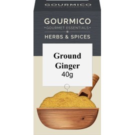 GOURMICO Ground Ginger, An Ideal Herb for Baking Gingerbread & Gingersnap's or Partnered with Tagines and Marinades for Meats or Fish. Suitable for Vegetarians and Vegans, 40g Pack, Dark Grey/White