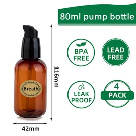 Apstaqeoo 4Pcs 80Ml Empty Lotion Pump Bottle Dispenser for Toiletries TSA Approved Pump Dispenser Leak-proof Plastic Travel Bottles Container with Label & Funnel for Cleaning Shampoo Cosmetic (Brown)