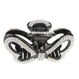 Extra Sparkly Black Diamante Crystal Evening Ladies Luxury 9 cm Hair Heart Bow Hair Claw