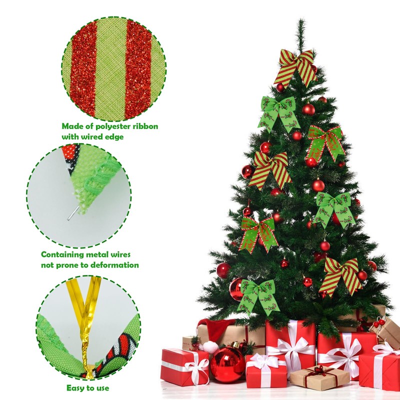 12 Pcs Red Green Christmas Bows, 6 Inch Large Christmas