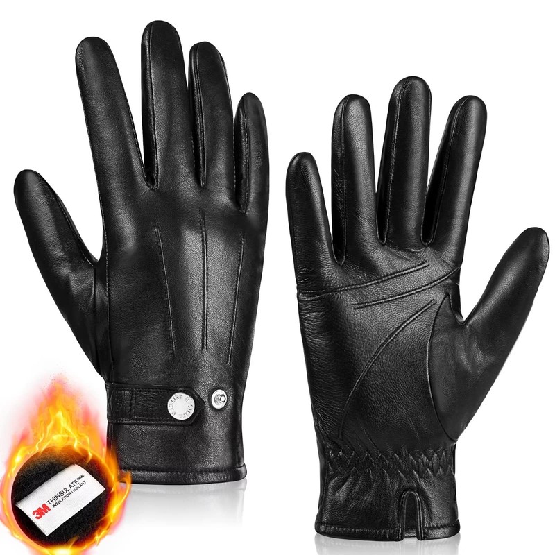 MAGILINK Genuine Sheepskin Leather Gloves for Men, Winter Warm Touchscreen