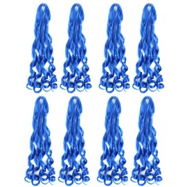French Curly Braiding Hair 24 Inch 8 Packs - Pre Stretched Bouncy Hair- Loose Wavy Braiding Synthetic Hair Extensions for Black Women (24 inch Blue)